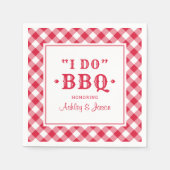 Ik doe BBQ Red Gingham Custom Weddenschap Monogram Servet (Voorkant)