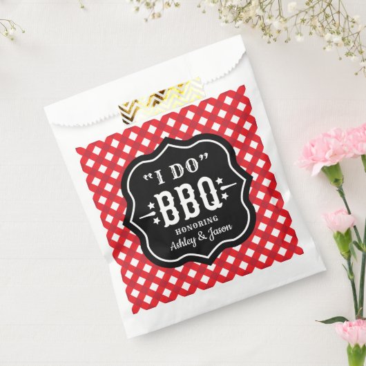 Ik doe BBQ Red Gingham Custom Wedding Bedankzakje (Gezegeld)