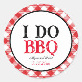 Ik doe BBQ Red Gingham Custom Wedding Ronde Sticker (Voorkant)