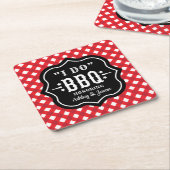 Ik doe BBQ Red Gingham Custom Wedding Vierkante Kartonnen Onderzetter (Schuin)