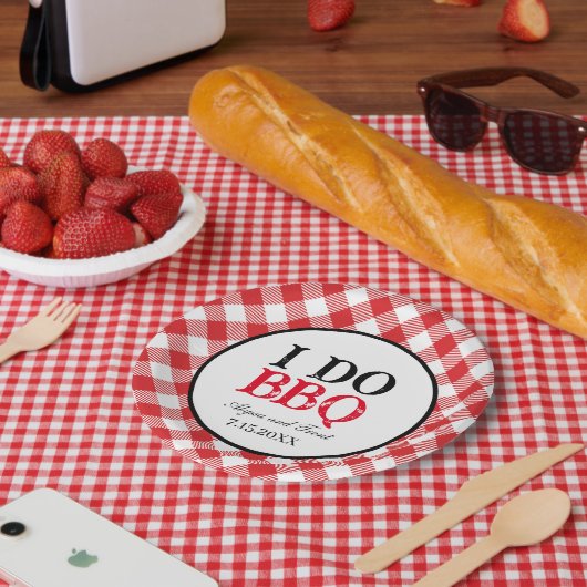 Ik doe BBQ Red Gingham Papieren Bordje (Picknick)
