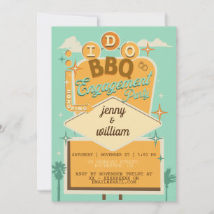 Ik doe BBQ Retro verlovingsfeest uitnodigingen