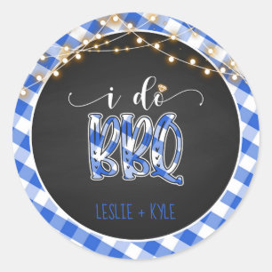 Ik doe BBQ ronde Sticker - Blue Gingham - Custom