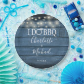 Ik doe BBQ Rustic Blue Houten Slingerlichtjes Huwe Papieren Bordje (Feest)