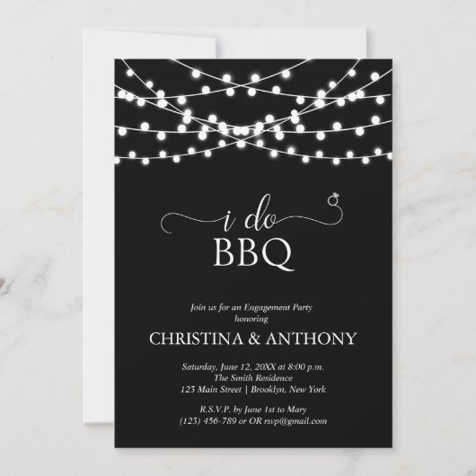 Ik doe BBQ Rustic String Lights Engagement Party Kaart (Voorkant)