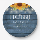 Ik doe BBQ Rustic Wood Sunflower Engagement Party Papieren Bordje (Voorkant)