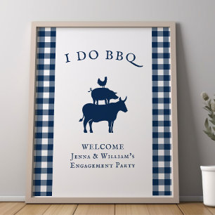 Ik Doe BBQ Rustieke Boerderij Marineblauwe Geruite Poster