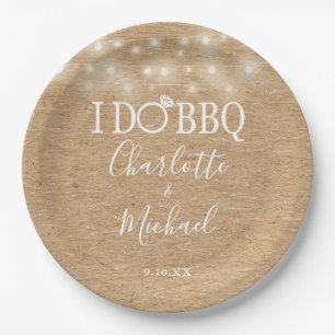 Ik Doe BBQ Rustieke Kraft Slingerlichten Verloving Papieren Bordje