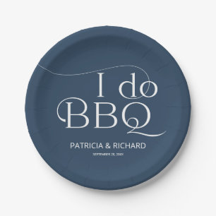 Ik doe BBQ Verloving Feestje Blauw Papieren Bordje