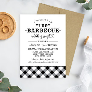 Ik doe BBQ Zwart Gingham Trouwreceptie Kaart