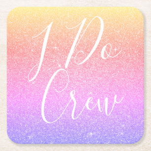 Ik doe Crew Paarse Glitter Bachelorette Party Vierkante Kartonnen Onderzetter