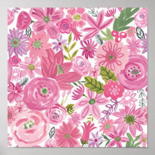 Ik doe een roze Waterverf Floral Patroon Poster