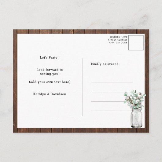 Ik doe Eucalyptus Mason Jar verlovingsfeest Uitnodiging Briefkaart (Achterkant)