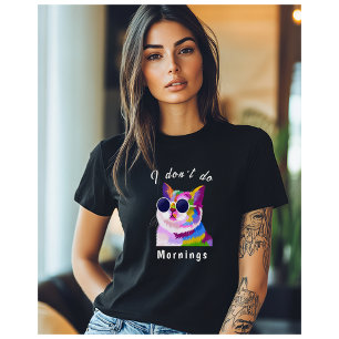 Ik doe geen ochtenden zonnebril Cat Pop Art Modern T-shirt