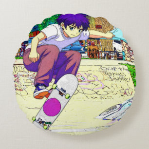 Ik doe het - Jonge skateboarder Rond Kussen
