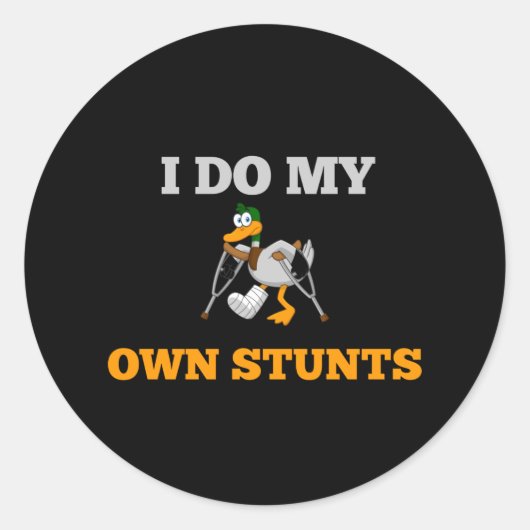 Ik doe m'n eigen Stunts Funny Duck Ronde Sticker (Voorkant)