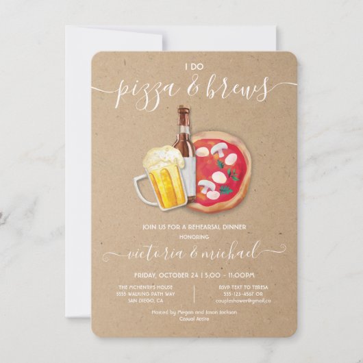 Ik doe Pizza & Brews Rehearsal Dinner Invitation Kaart (Voorkant)