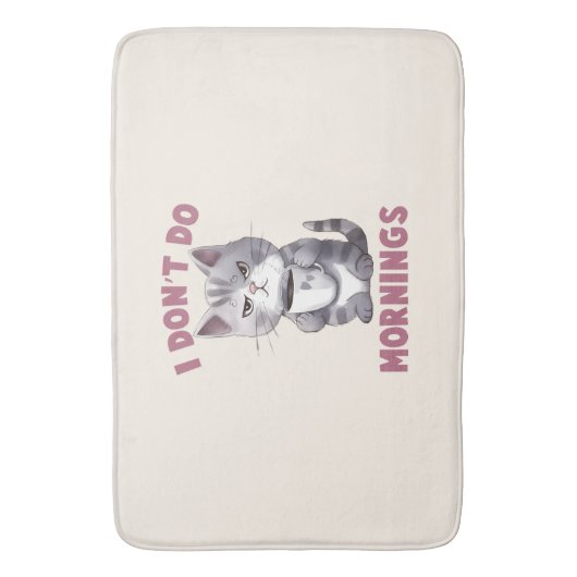 Ik doe 's ochtends niet - grijze kat met koffie badmat (Voorkant Verticaal)