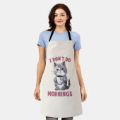 Ik doe 's ochtends niet - grijze kat met koffie schort (Gedragen)