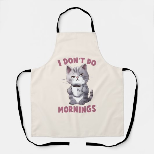 Ik doe 's ochtends niet - grijze kat met koffie schort (Voorkant)