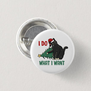 Ik doe wat ik wil kerst zwarte kat vakantie ronde button 3,2 cm