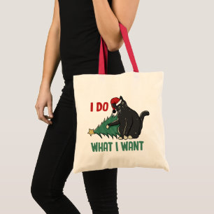 Ik doe wat ik wil kerst zwarte kat vakantie tote bag