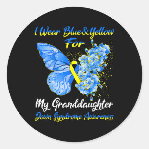 Ik Draag blauw en geel voor mijn kleindochter Down Ronde Sticker