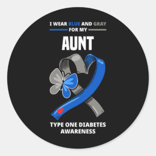 Ik Draag blauw en grijs voor mijn tante type 1 dia Ronde Sticker