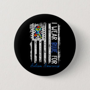 Ik Draag Blauw voor Autisme Awareness Maand Mannen Ronde Button 5,7 Cm