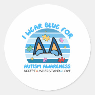 Ik Draag blauw voor autisme bewustzijn hond voor k Ronde Sticker