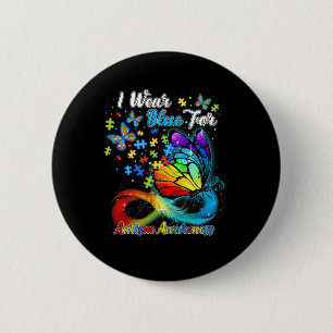 Ik Draag blauw voor autisme bewustzijn maand vlind Ronde Button 5,7 Cm