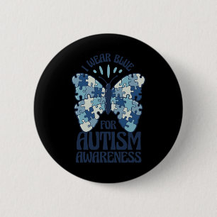 Ik Draag blauw voor autisme blauwe puzzel Ronde Button 5,7 Cm
