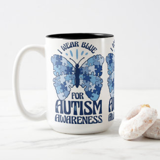 Ik draag blauw voor Autismegerelateerde puzzelstuk Tweekleurige Koffiemok