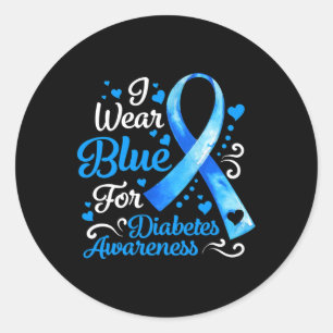 Ik Draag blauw voor diabetici, blauwe lintMannen Ronde Sticker