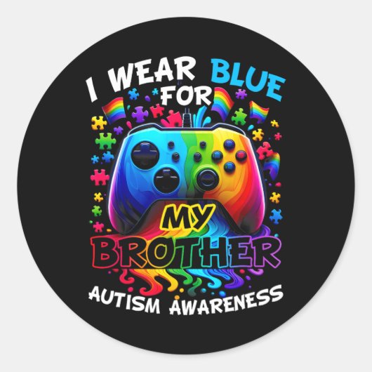 Ik Draag blauw voor mijn Broer Autism Awareness Vi Ronde Sticker (Voorkant)