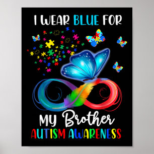 Ik Draag blauw voor mijn broer autisme puzzel vlin Poster