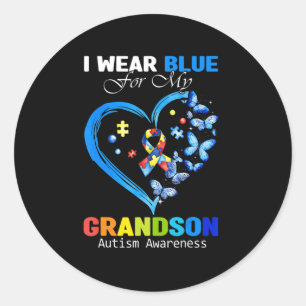Ik Draag Blauw voor mijn kleinzoon Autism Awarenes Ronde Sticker