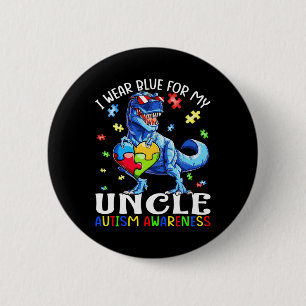 Ik Draag blauw voor mijn oom Autism Awareness Dino Ronde Button 5,7 Cm