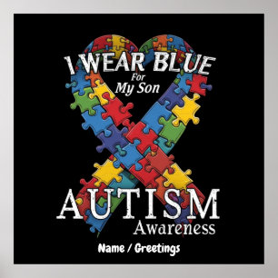 Ik Draag blauw voor mijn zoon Autisme Bewustzijn O Poster