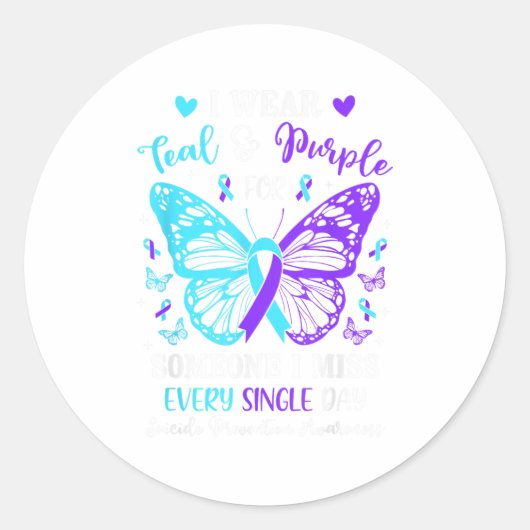 Ik Draag Blauwgroen & Paarse Suicide Preventio Ronde Sticker (Voorkant)
