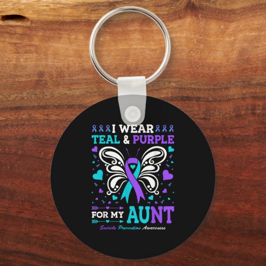 Ik Draag Blauwgroen & Paarse voor mijn tante Sleutelhanger (Voorkant)