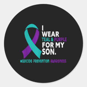 Ik Draag Blauwgroen & Paarse voor mijn zoon Su Ronde Sticker