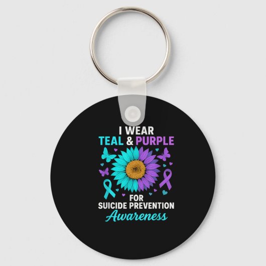 Ik Draag Blauwgroen & Paarse voor zelfmoordpre Sleutelhanger (Voorkant)