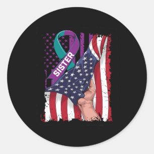 Ik Draag Blauwgroen en Paars voor mijn zuster Suic Ronde Sticker