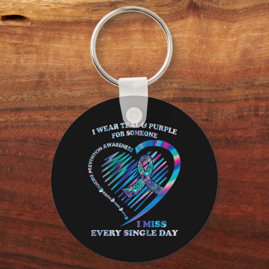 Ik Draag Blauwgroen en Paarse hart Suicide Prevent Sleutelhanger (Voorkant)