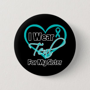 Ik Draag Blauwgroen hartlint voor mijn zuster Ronde Button 5,7 Cm
