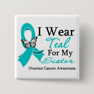 Ik Draag Blauwgroen koolstofzuster Ovarium Cancer Vierkante Button 5,1 Cm