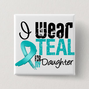 Ik Draag Blauwgroen lint voor mijn dochter Vierkante Button 5,1 Cm