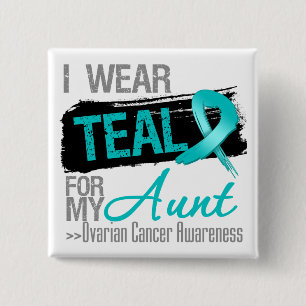Ik Draag Blauwgroen lint voor mijn tante Ovarian C Vierkante Button 5,1 Cm