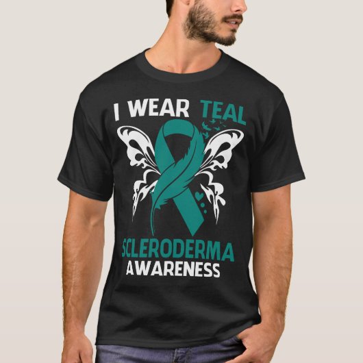 Ik Draag Blauwgroen voor scleroderma-bewustzijn T-shirt (Voorkant)